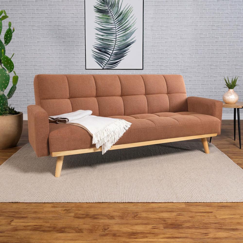 Terracotta Fabric Upholstered Convertible Sofa Bed O228
