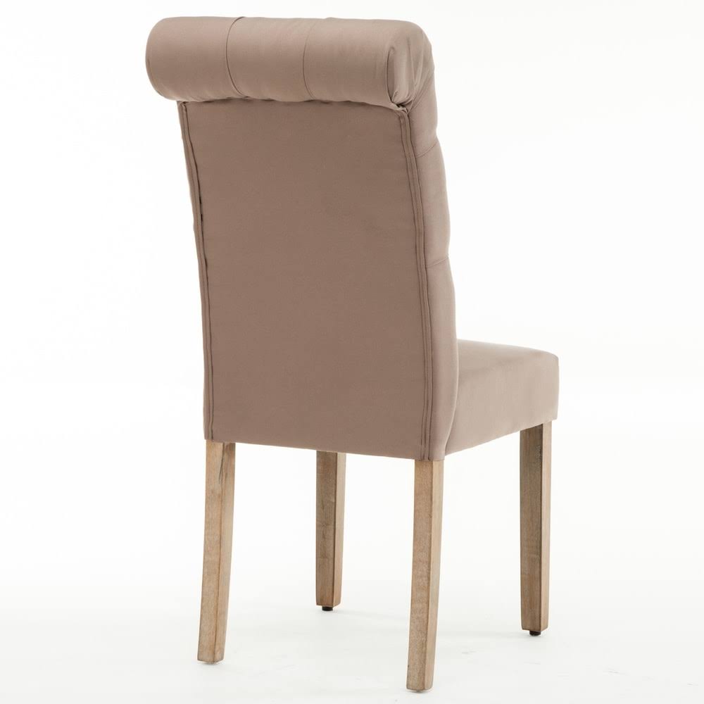 Brown Linen/Wooden Roll-Top Tufted Dining Chair (Set of 2) Z864949