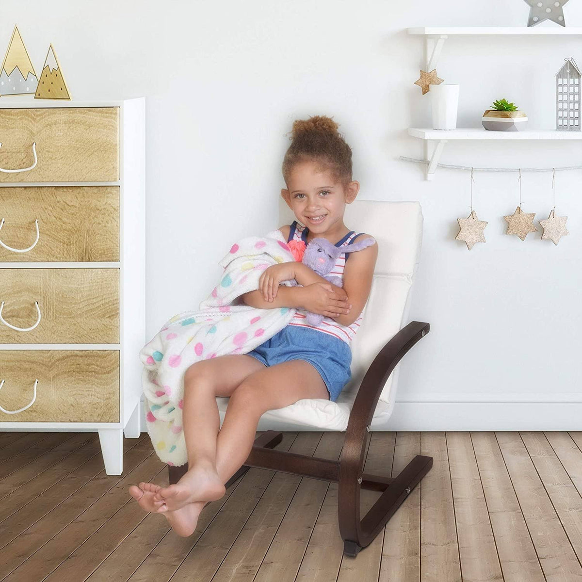 Children's Reclining Chair Mocha Walnut/Beige Blue Wood L6772