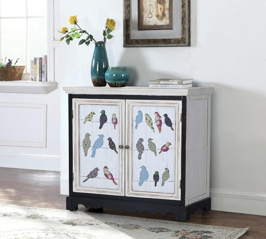 White Buffet & Sideboard Storage Cabinet with 2 Doors, Hollow Carved White B88000