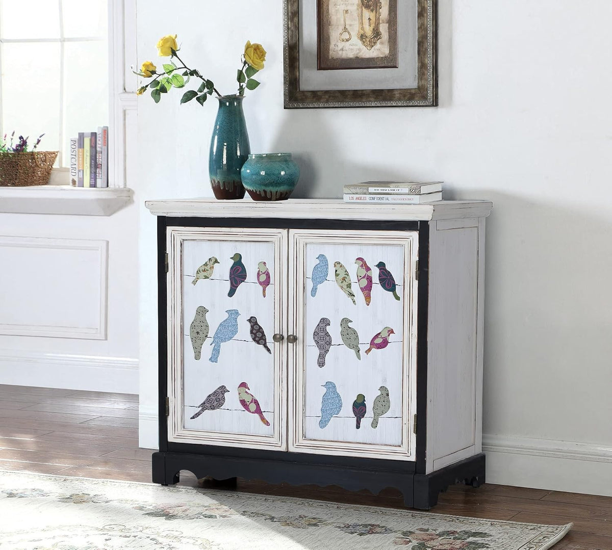 White Buffet & Sideboard Storage Cabinet with 2 Doors, Hollow Carved White B88000