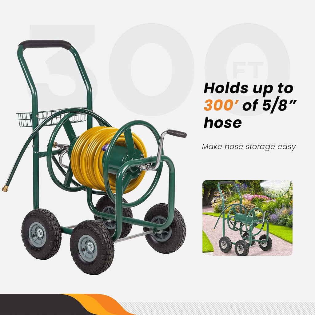 Green Heavy Duty Garden Hose Reel Cart with Wheels 300 Feet G611