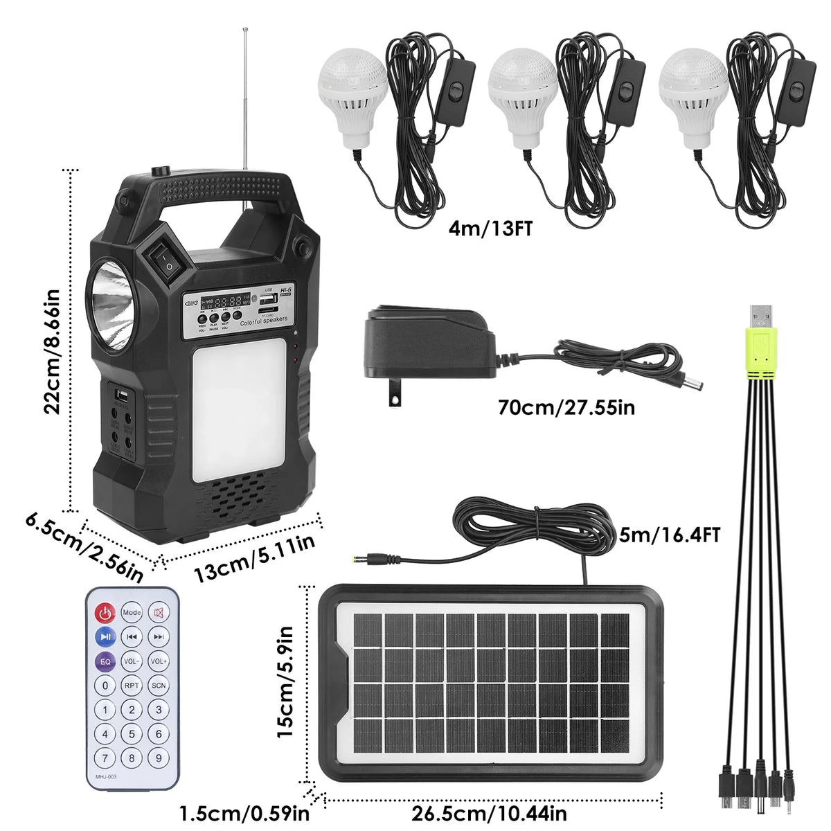 Portable Solar Power Station Rechargeable Power Bank with Flashlight Black C888