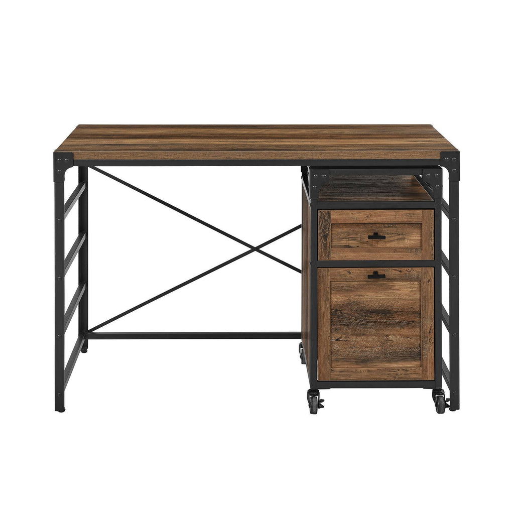 Angle Iron Writing Desk with 2 Drawer Filing Cabinet Reclaimed Barnwood A694157