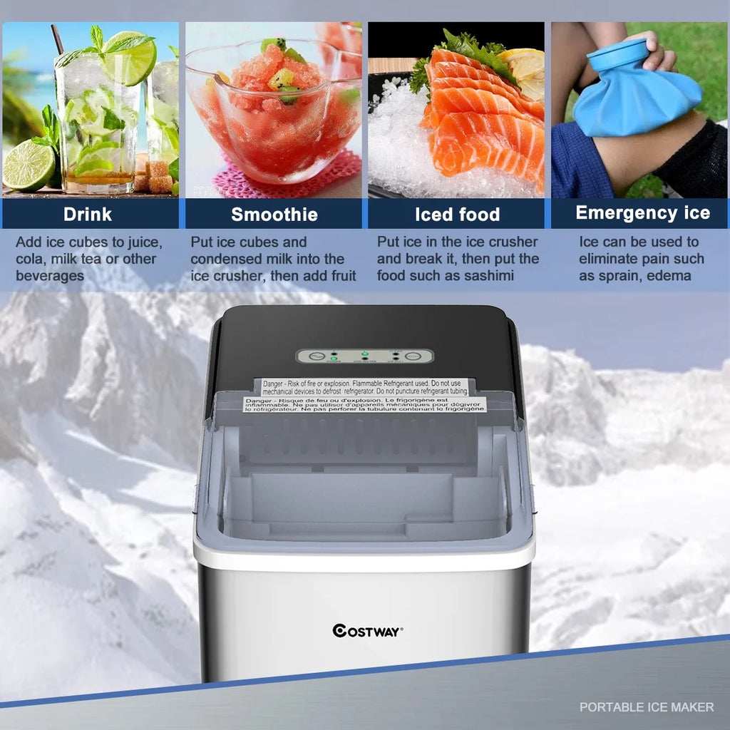 Stainless Steel Countertop Ice Maker with Scoop M472