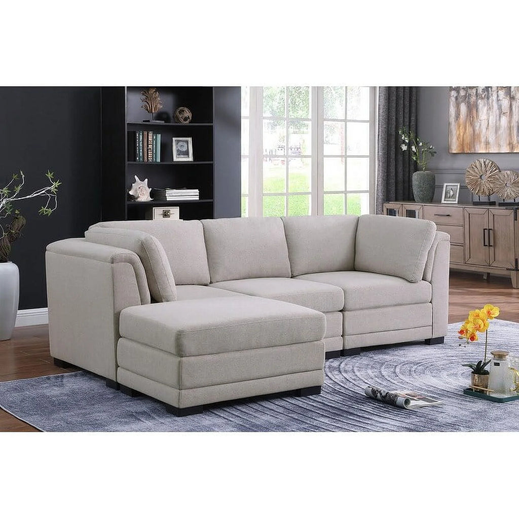 Light Gray Linen Reversible Sectional Sofa with Ottoman L7904