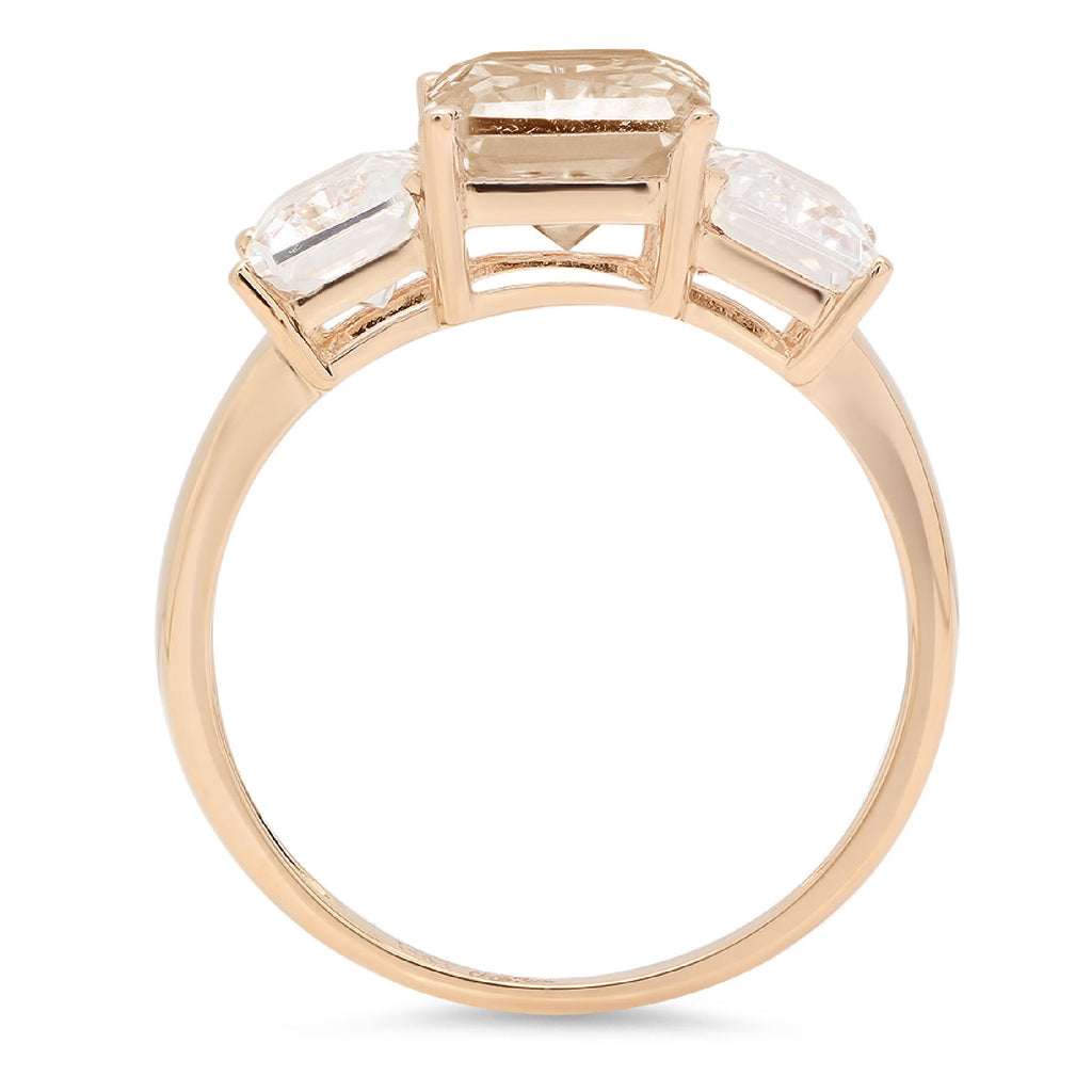 Emerald Cut Brown Champagne Simulated Diamond 18k Yellow Gold 3 Stone Ring Size 3.5 I903