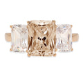 Emerald Cut Brown Champagne Simulated Diamond 18k Yellow Gold 3 Stone Ring Size 3.5 I903