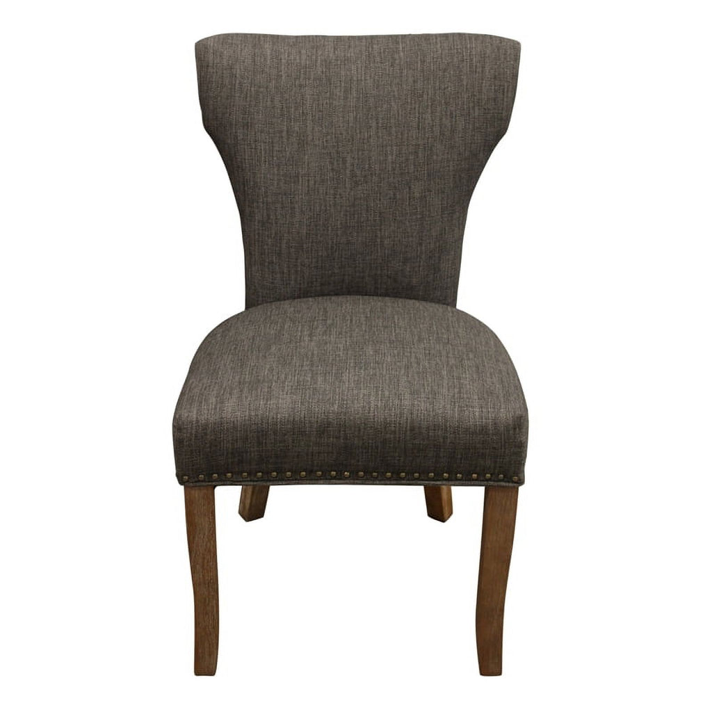 22" Mid-Century Linen Fabric Solid Wood Side Chair in Dark Gray Set of 2 B272