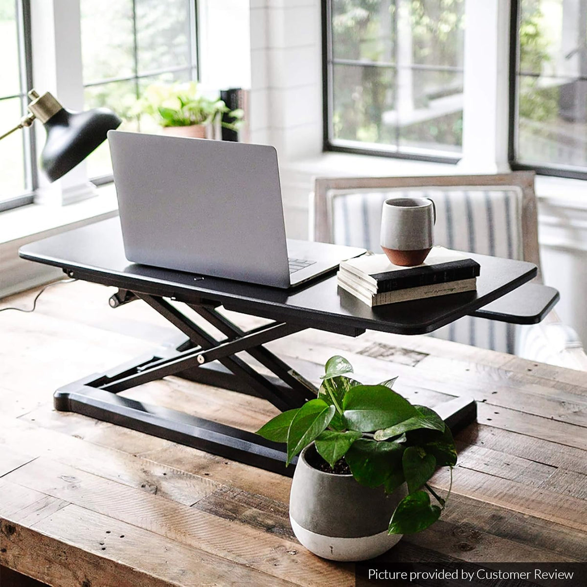 Motorized Standing Desk Converter 36" Wide Electric Stand up Desk Riser Black Height Adjustable Desk Y19128