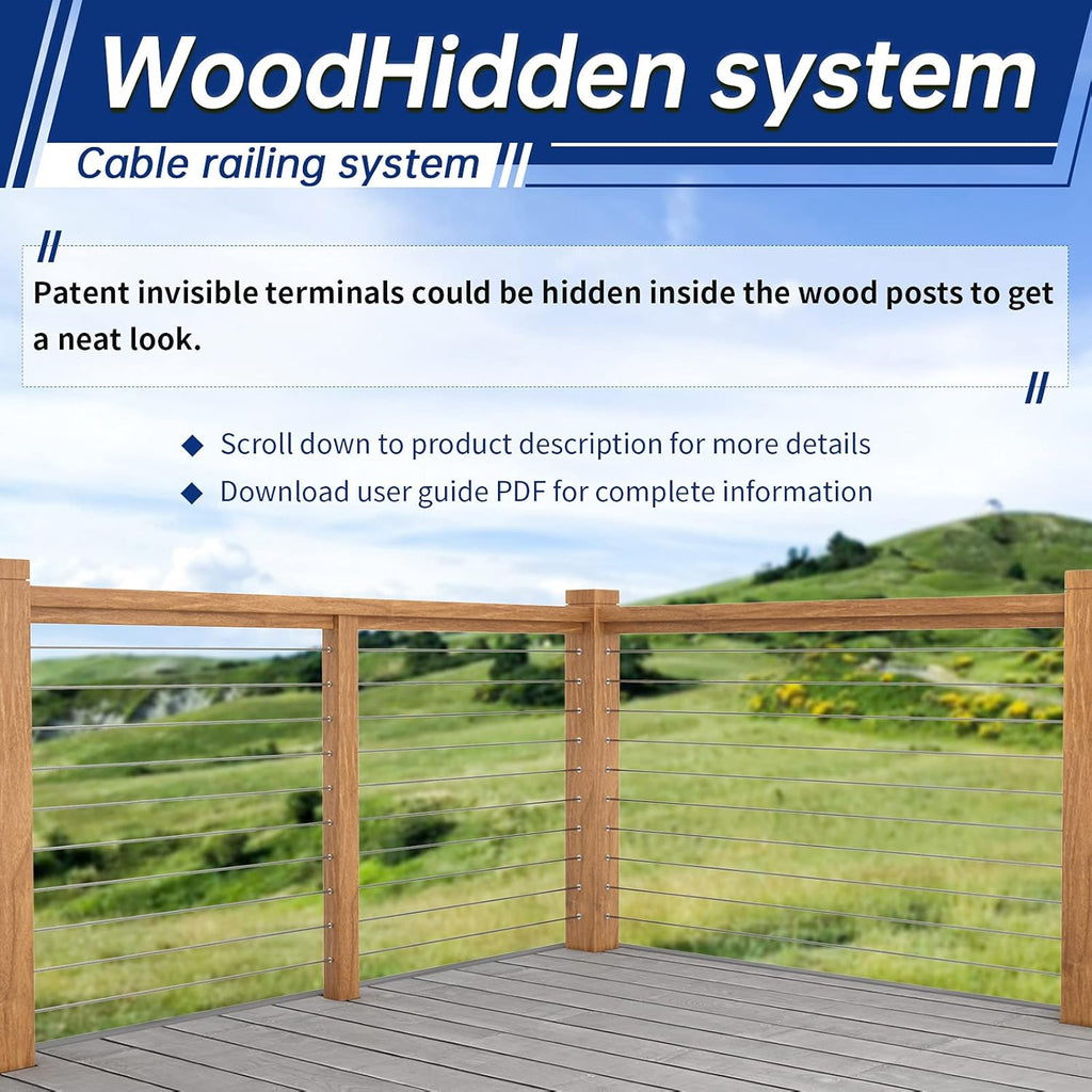 20 Pack Hidden Cable Railing Kit 1/8 System for Wood & Metal Post K641100