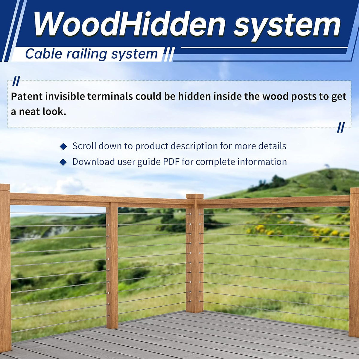 20 Pack Hidden Cable Railing Kit 1/8 System for Wood & Metal Post K641100