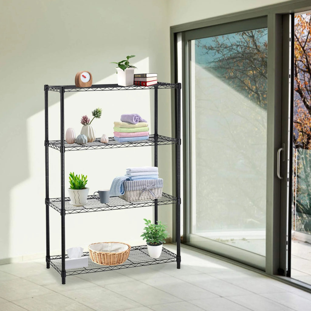4 Tier Heavy Duty Adjustable Metal Shelving Unit with Wheels, Black E592054