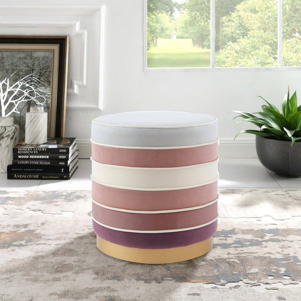 Blush Pink Velvet Ottoman with Metal Base D155815