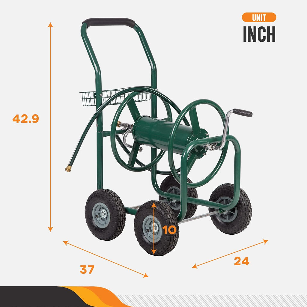 Green Heavy Duty Garden Hose Reel Cart with Wheels 300 Feet G611