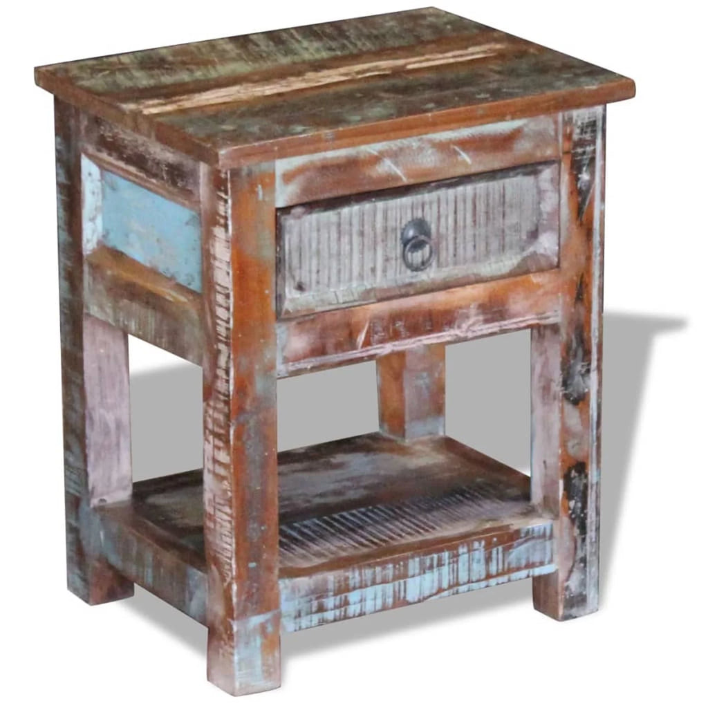 Reclaimed Wood End Side Table with Drawer and Storage Shelf A4622