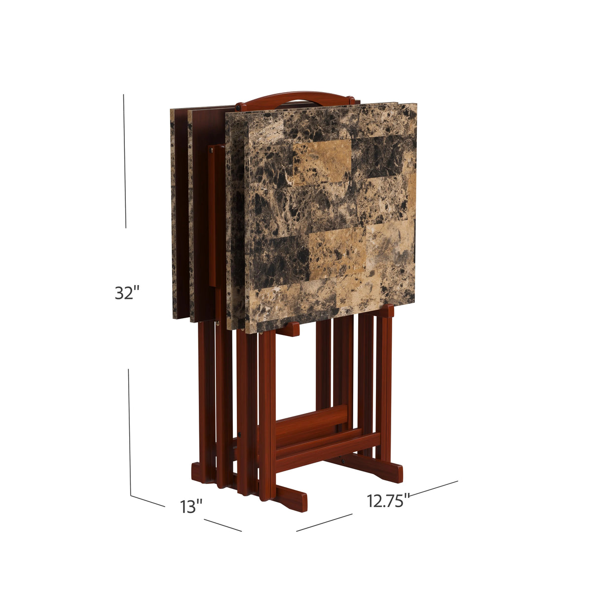 5-piece Faux Marble Folding Snack Tray Table Set I853173