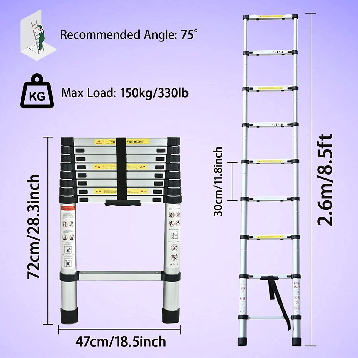 Aluminum Telescoping Ladder 8.5FT Extension Ladder G28620