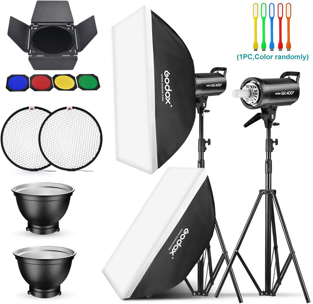 2 Pack 800Ws Photo Speedlite Studio Flash Strobe Monolight Bowens Mount Kit with Softbox, Light Stand, Barn Door Kit, Reflector C53822