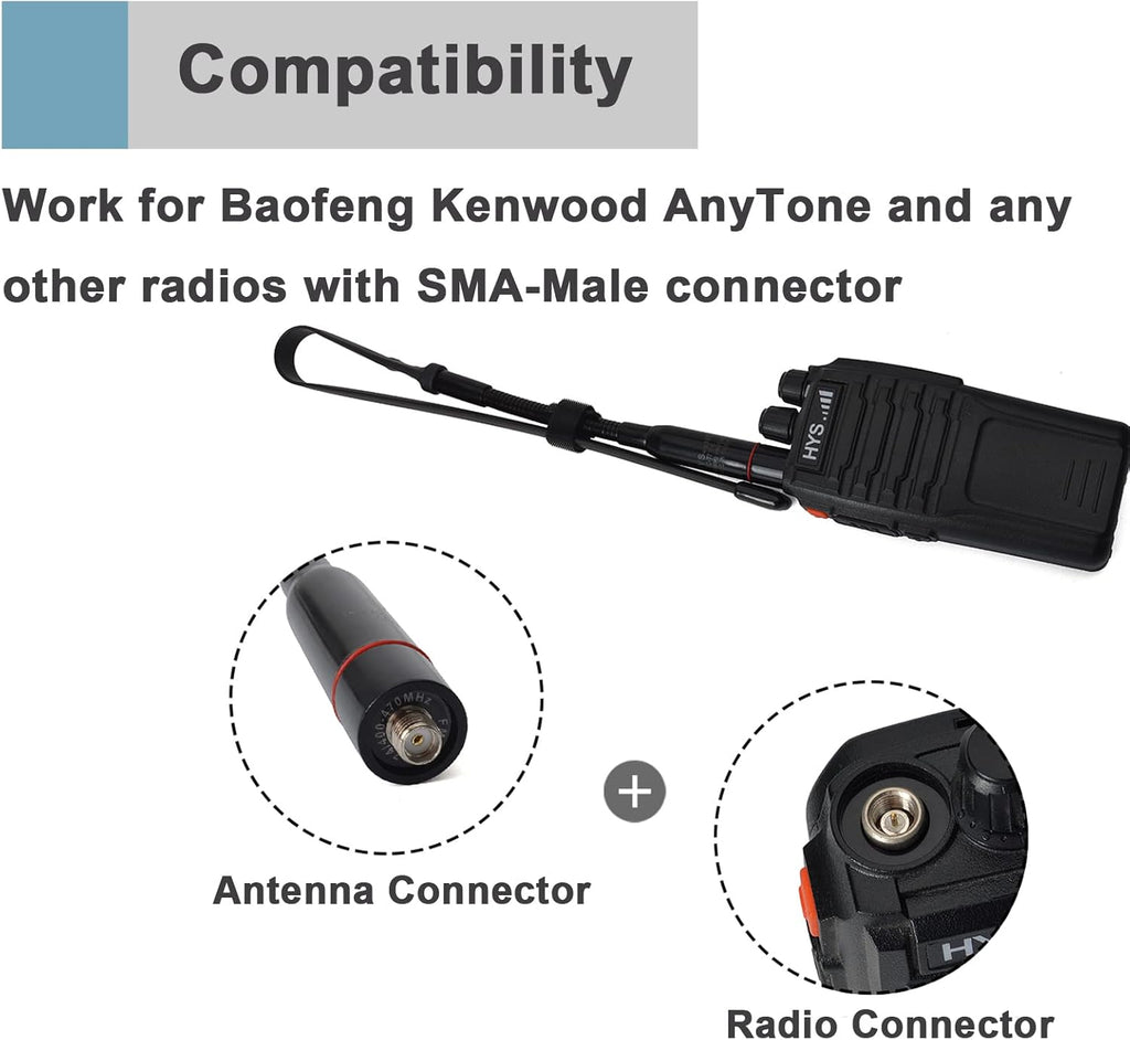 Tactical Foldable Whip Antenna, SMA-Female, VHF UHF 144/430Mhz, Gooseneck Antenna R737460
