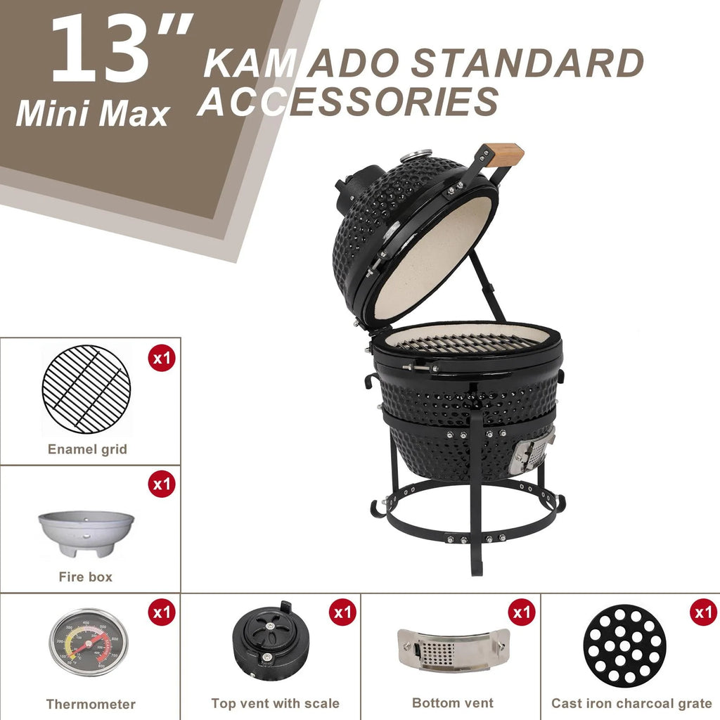13in Black Ceramic Charcoal BBQ Grill Z324