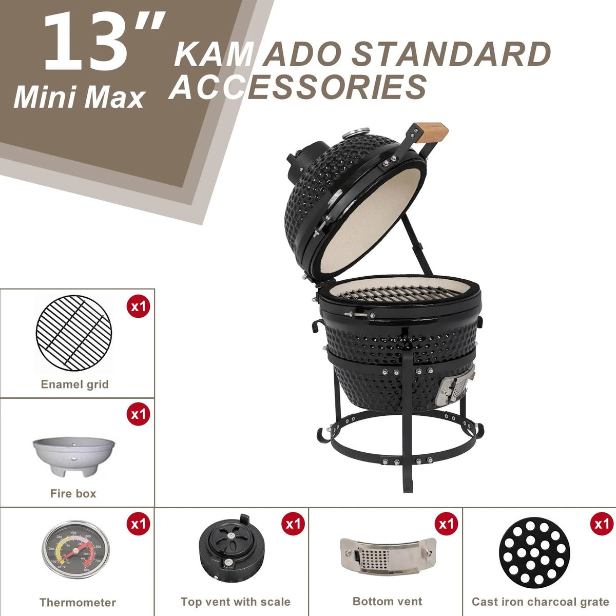 13in Black Ceramic Charcoal BBQ Grill Z324
