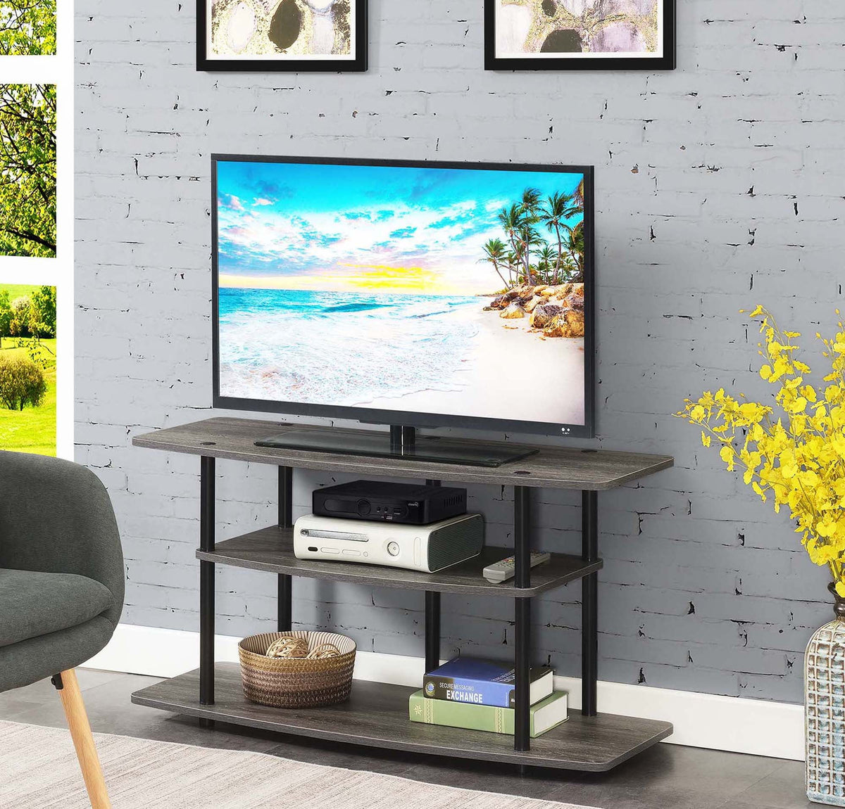 Black 3 Tier Wide TV Stand X36522