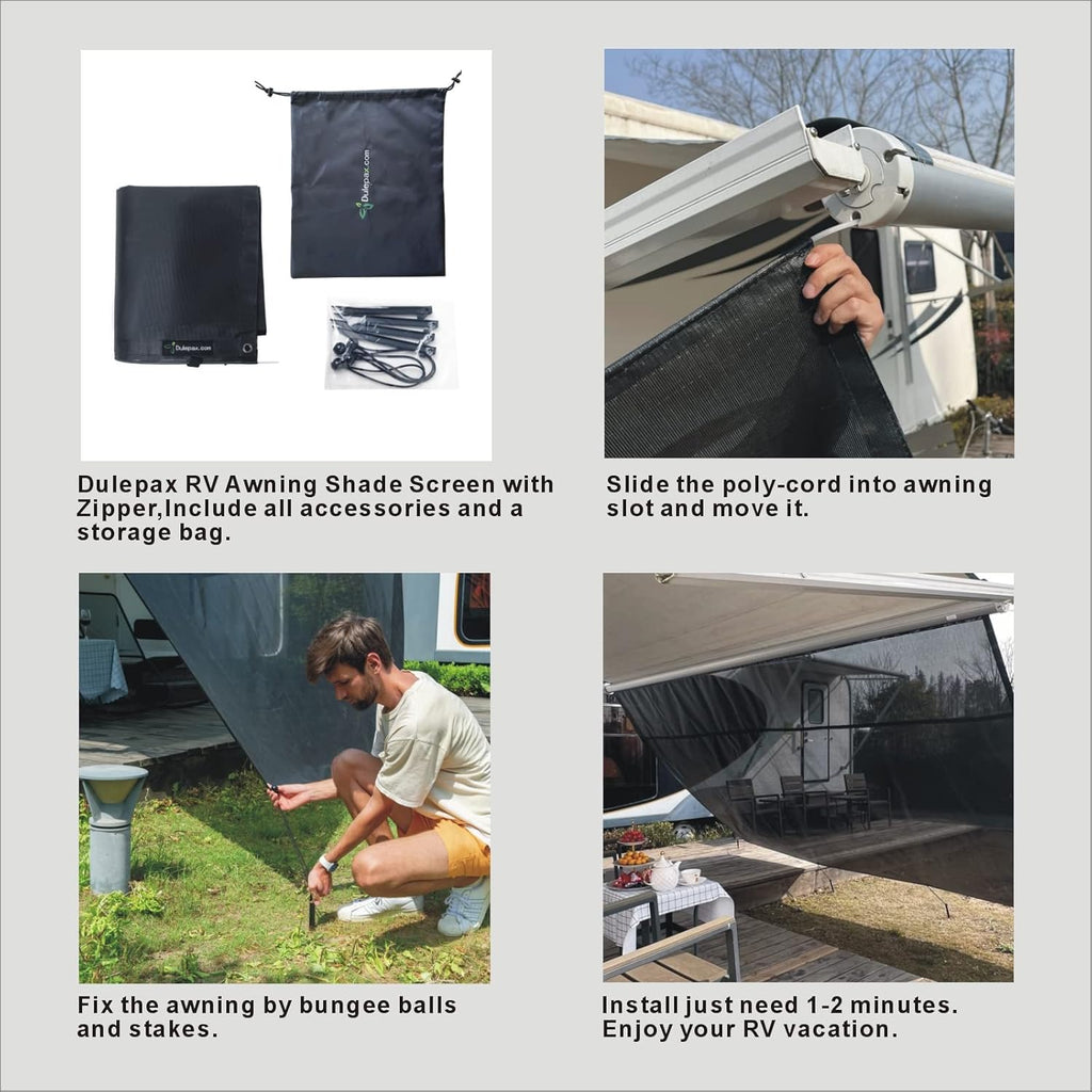 RV Awning Shade Screen with Zipper 8'X18'3'' Universal Sun Shade Screen with Complete Kits I93794