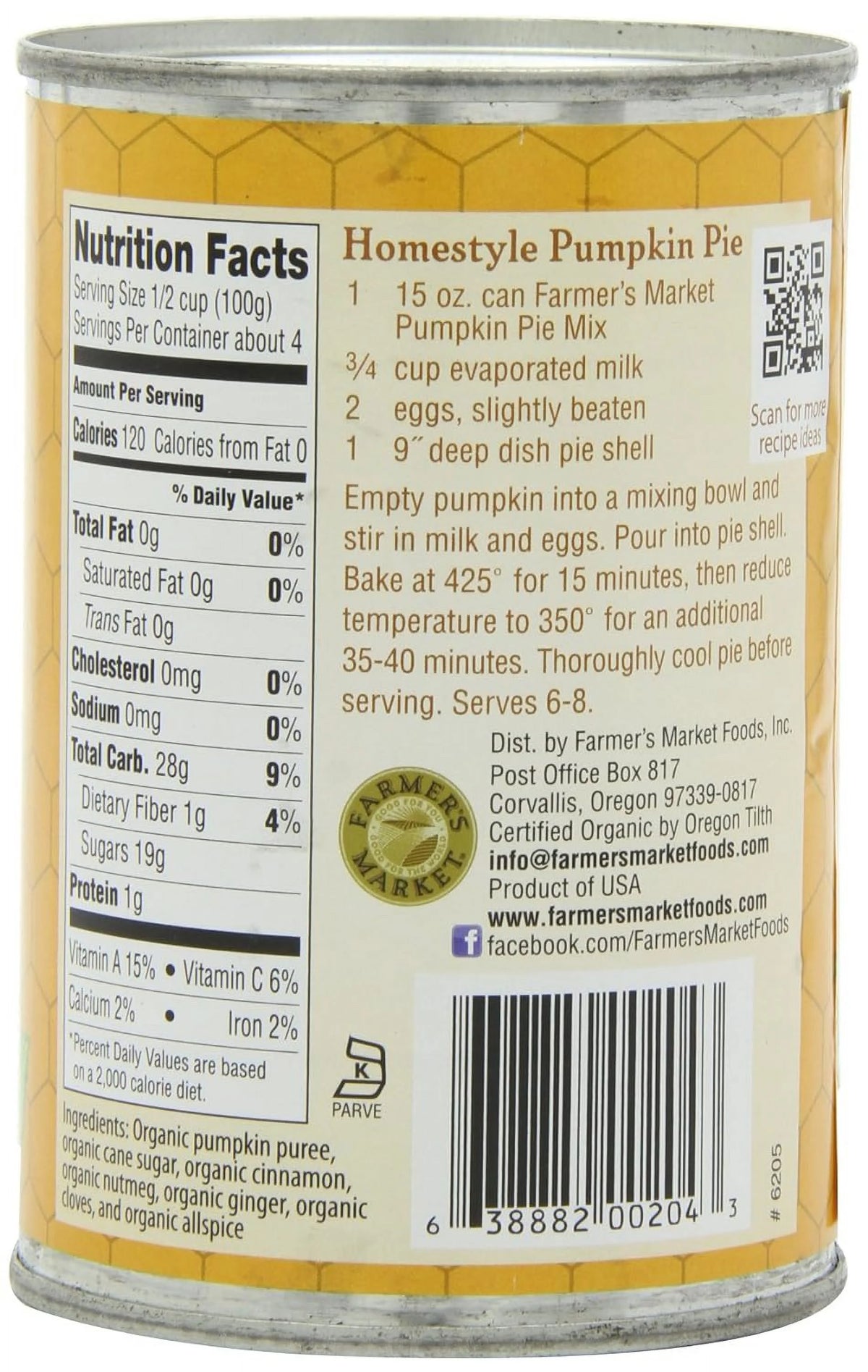 Organic Canned Pumpkin Pie Mix 15-Ounce Cans Pack Of 12 R9556