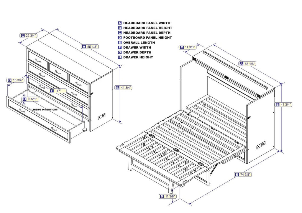 Solid Wood Murphy Bed Chest with Mattress R29068