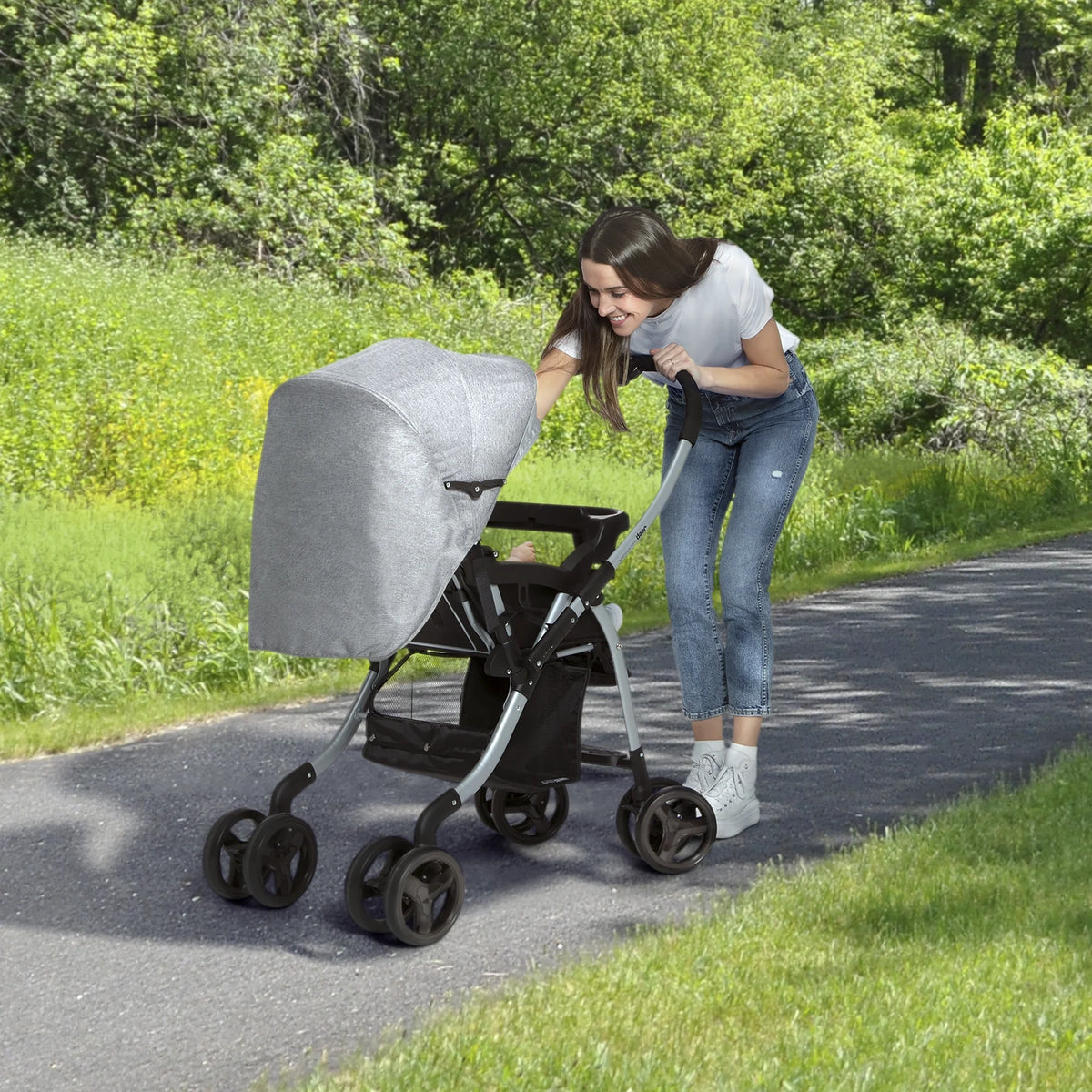 Grey Tweed Reversible Handle Stroller X138