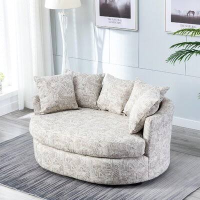 Beige Swivel Barrel Chair W8605