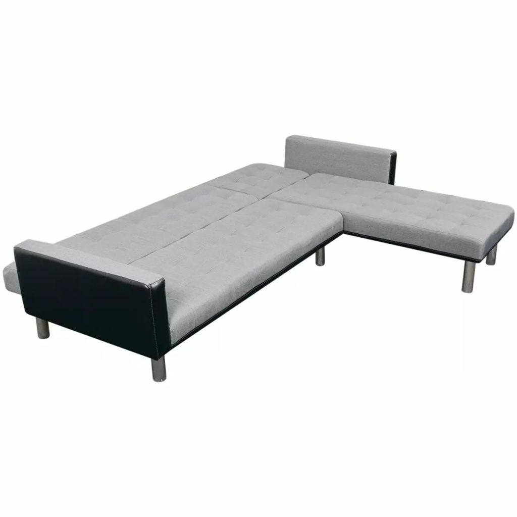L-shaped Sofa Bed Fabric Black and Gray H333