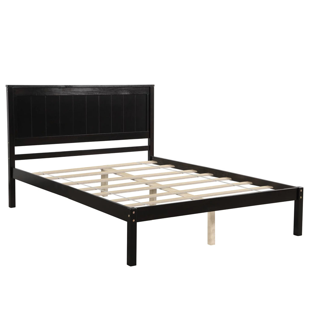 Espresso Pine Wood Platform Bed Frame with Headboard Full A510073
