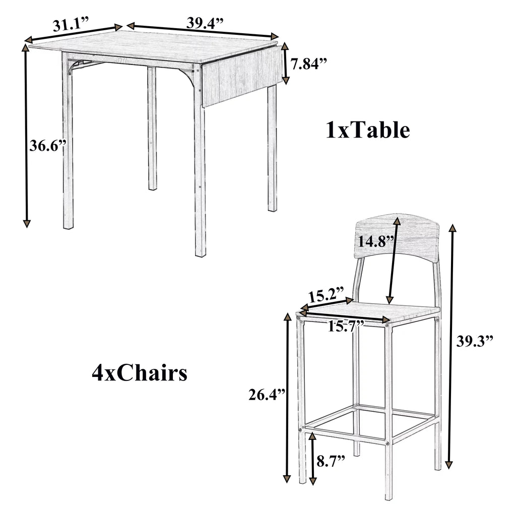 5 Piece Counter Height Dining Table Set with Drop Leaf and 4 Chairs C62720