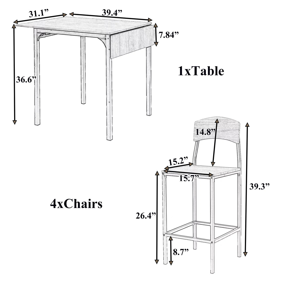 5 Piece Counter Height Dining Table Set with Drop Leaf and 4 Chairs C62720