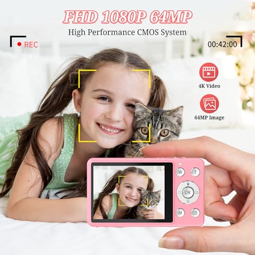 4K 64MP Compact Point and Shoot Digital Camera with 64GB Card F6912