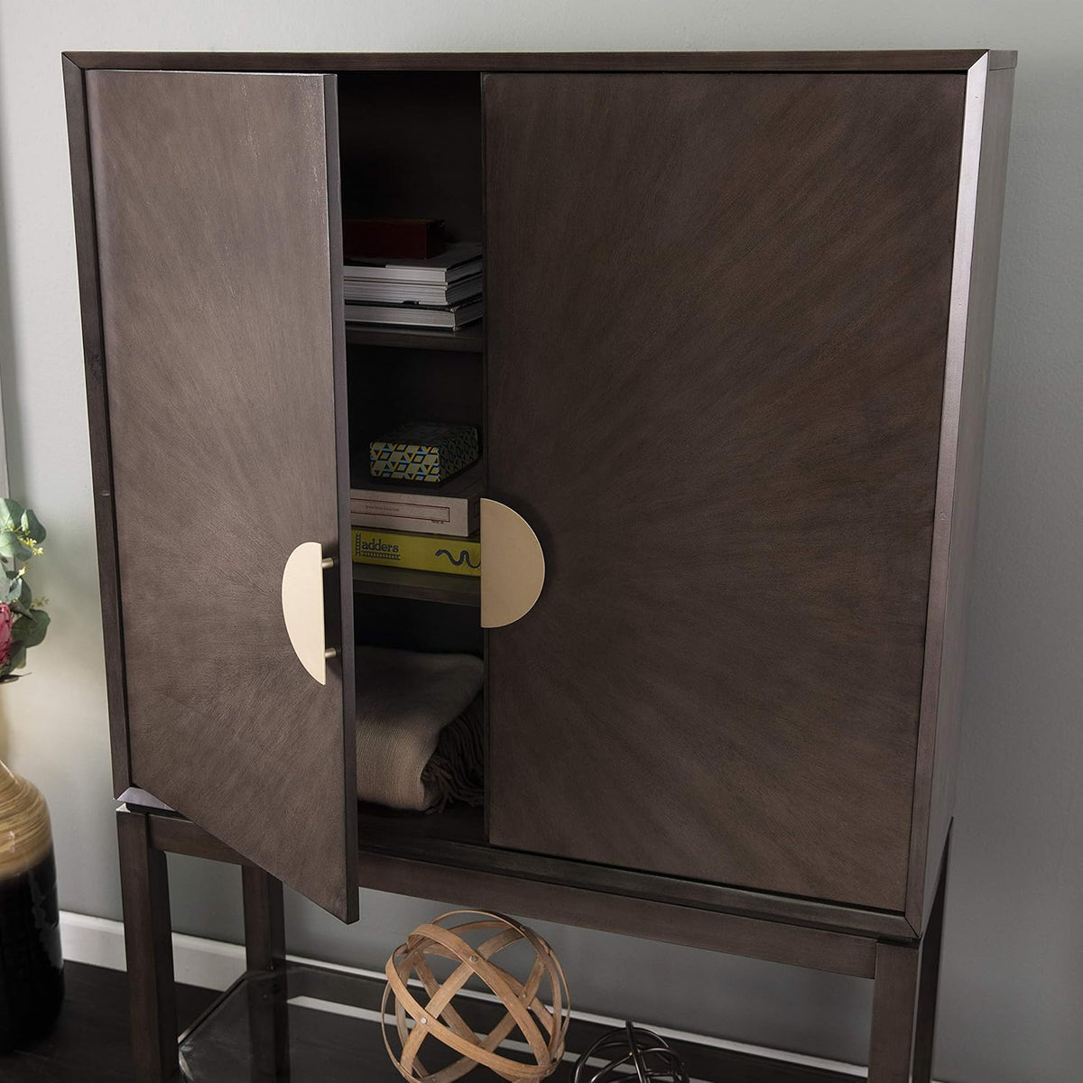 Gray Storage Hutch Bar Cabinet V637