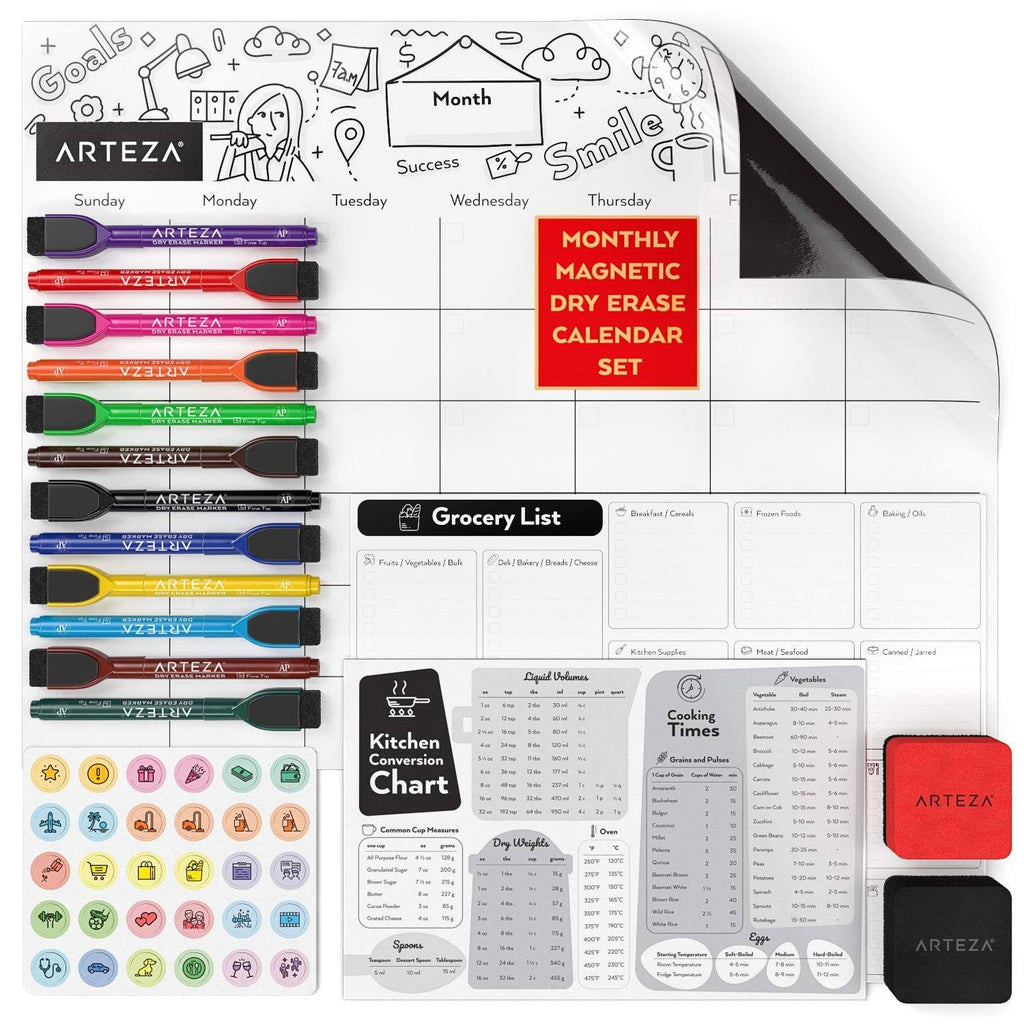 Magnetic Monthly Calendar Set, Dry Erase, White I486283