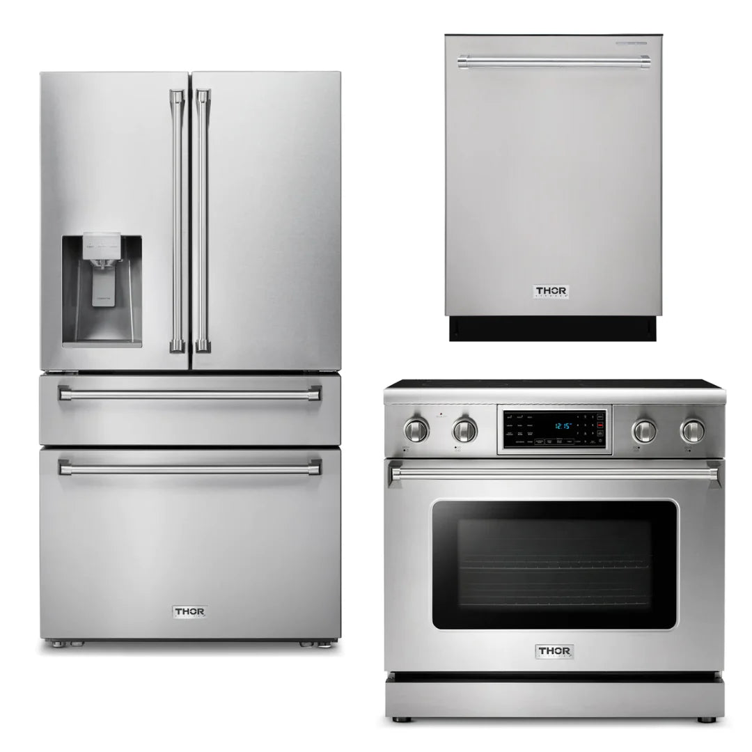 36 Electric Range, Refrigerator with Water and Ice Dispenser, Dishwasher F9254
