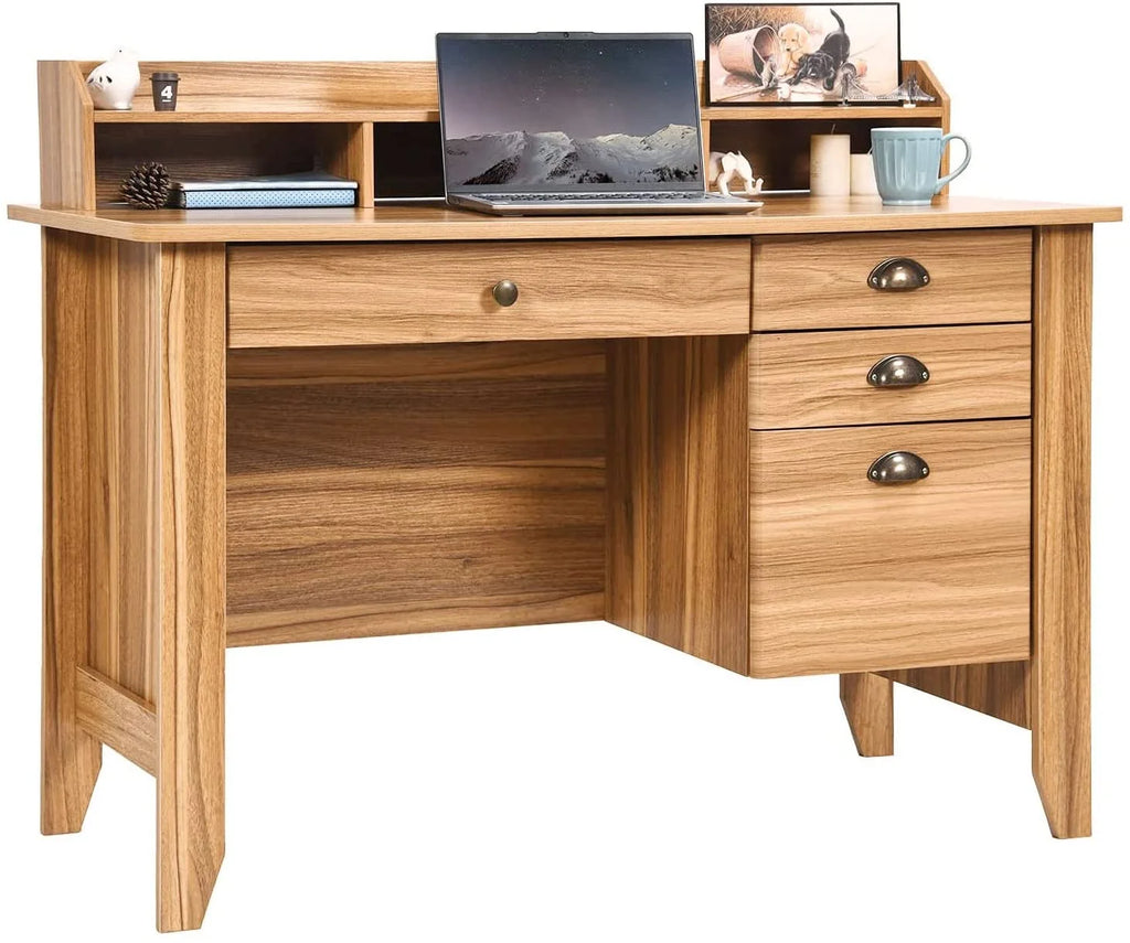 White Oak Computer Desk with Drawers and Hutch Shelf Q8315