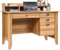White Oak Computer Desk with Drawers and Hutch Shelf Q8315