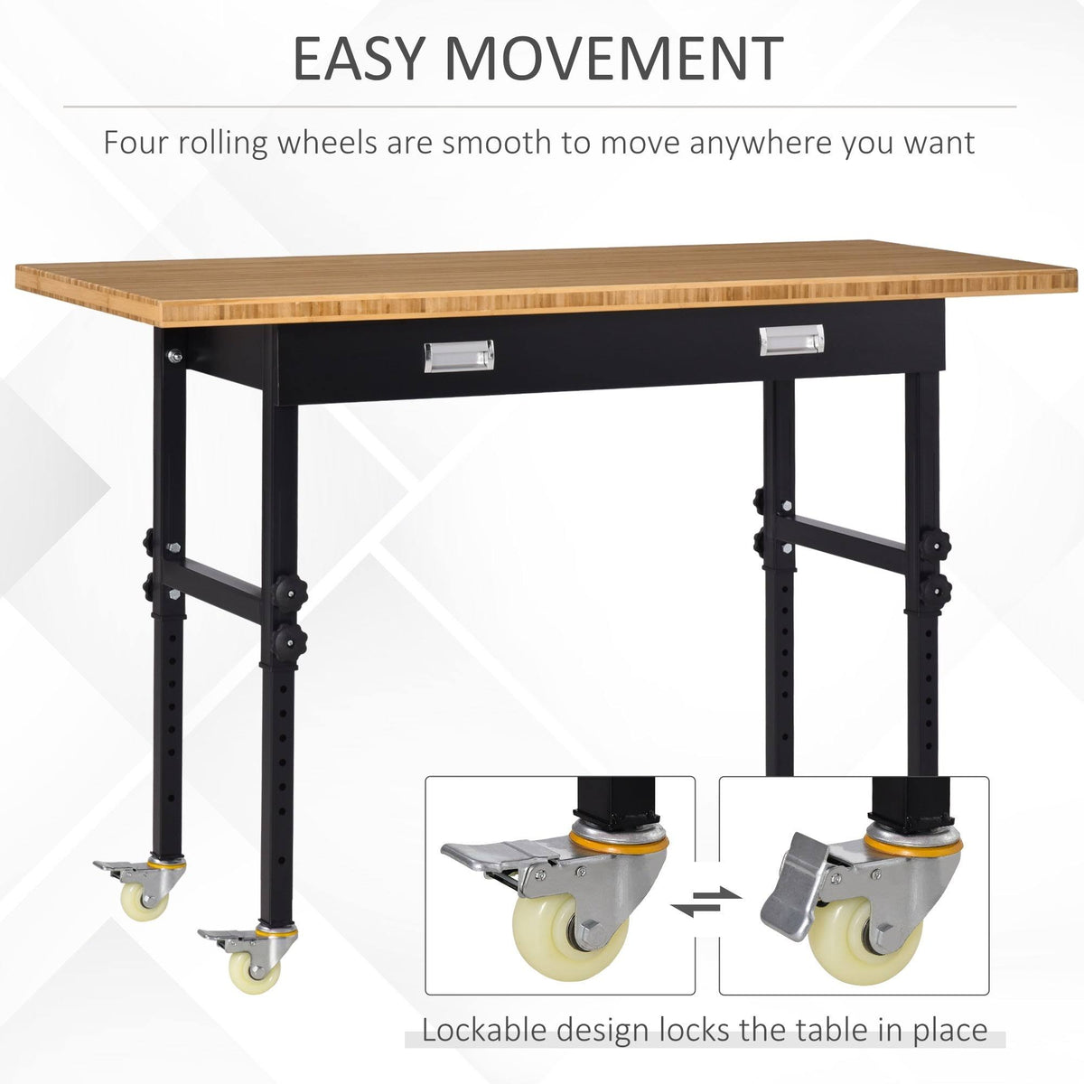 Mobile Workbench with Four Lockable Casters J6068