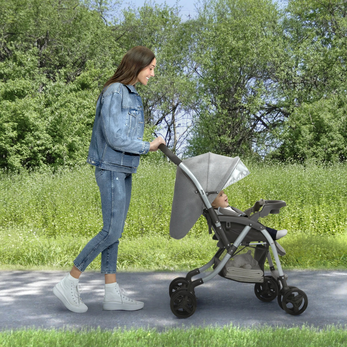 Grey Tweed Reversible Handle Stroller X138