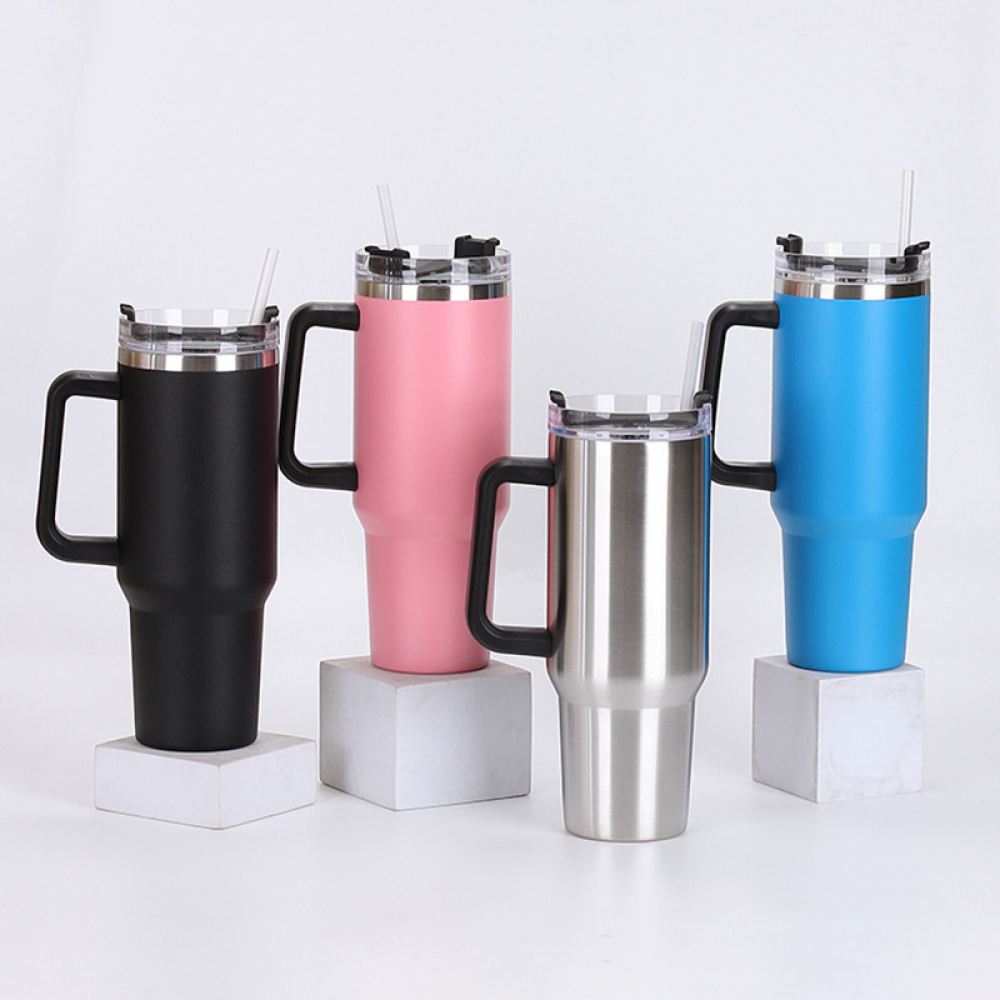40 oz Stainless Steel Tumbler with Handle and Straw Lid N671