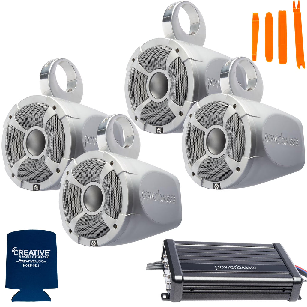 2 Pairs of 6.5" Marine Wake Board & UTV Roll Bar Speakers with Amplifier M74706