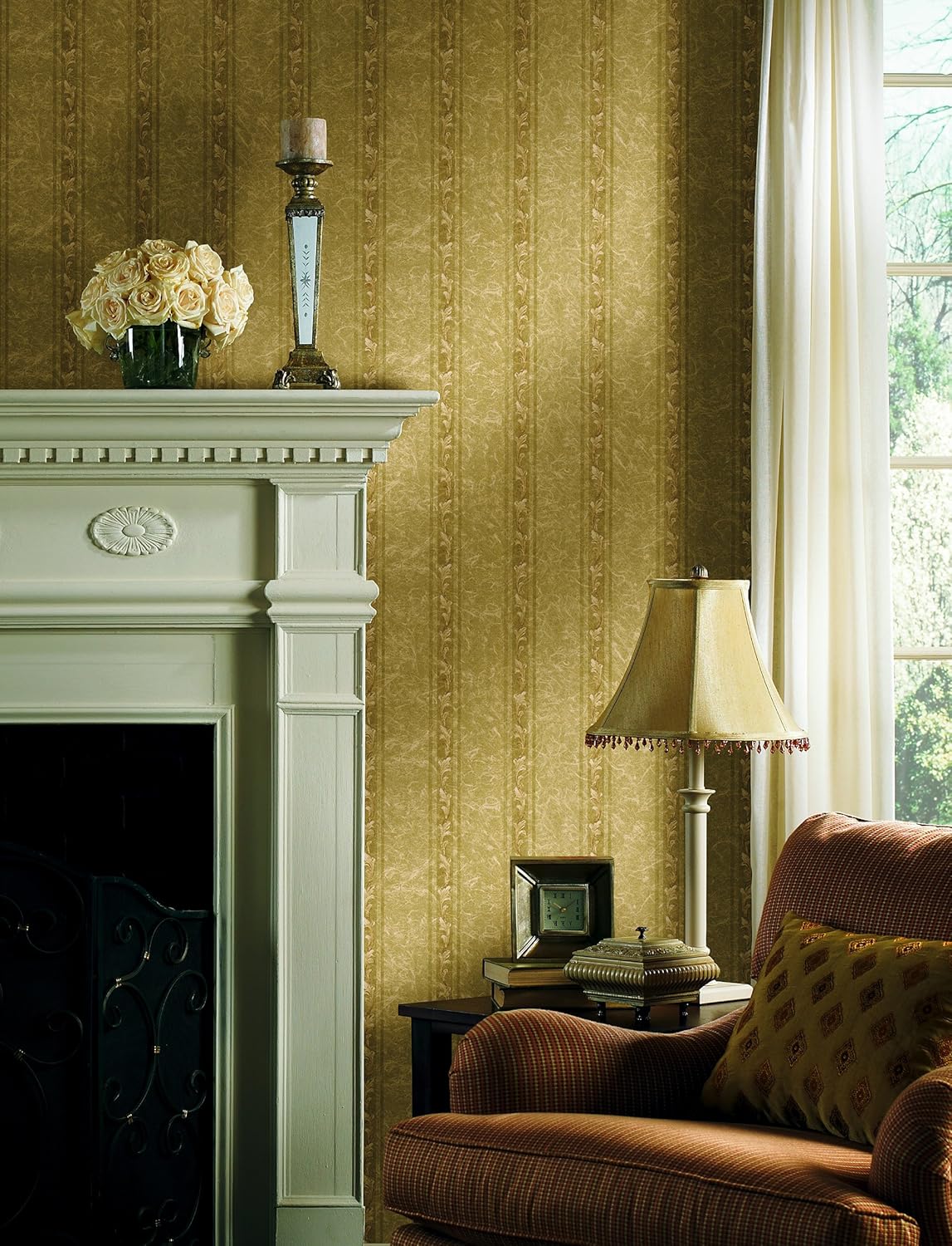 Textured Weaves Acanthus Stripe Wallpaper, 20.5-Inch by 396-Inch L881