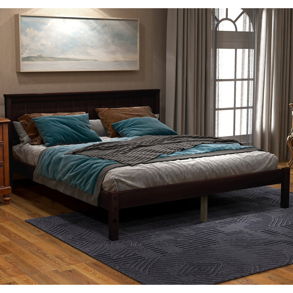 Espresso Pine Wood Platform Bed Frame with Headboard Full A510073