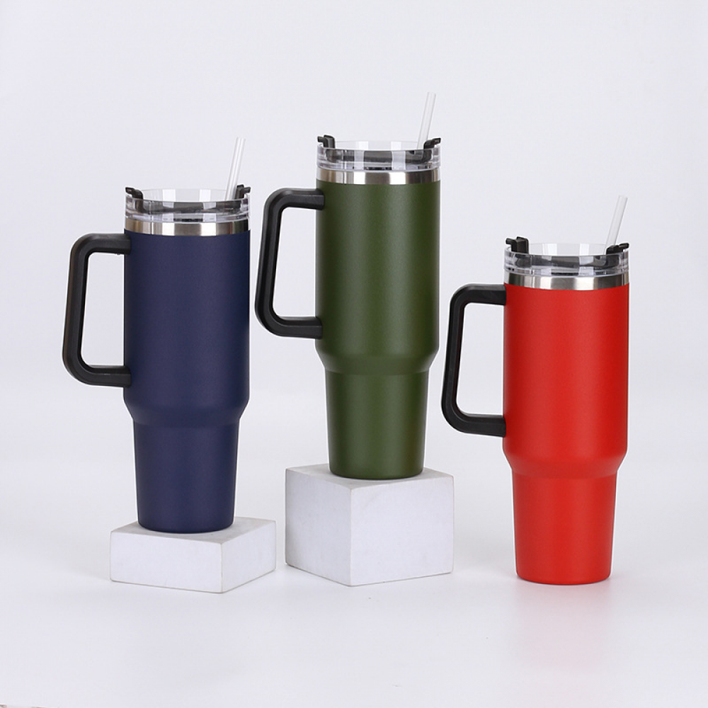 40 oz Stainless Steel Tumbler with Handle and Straw Lid N671