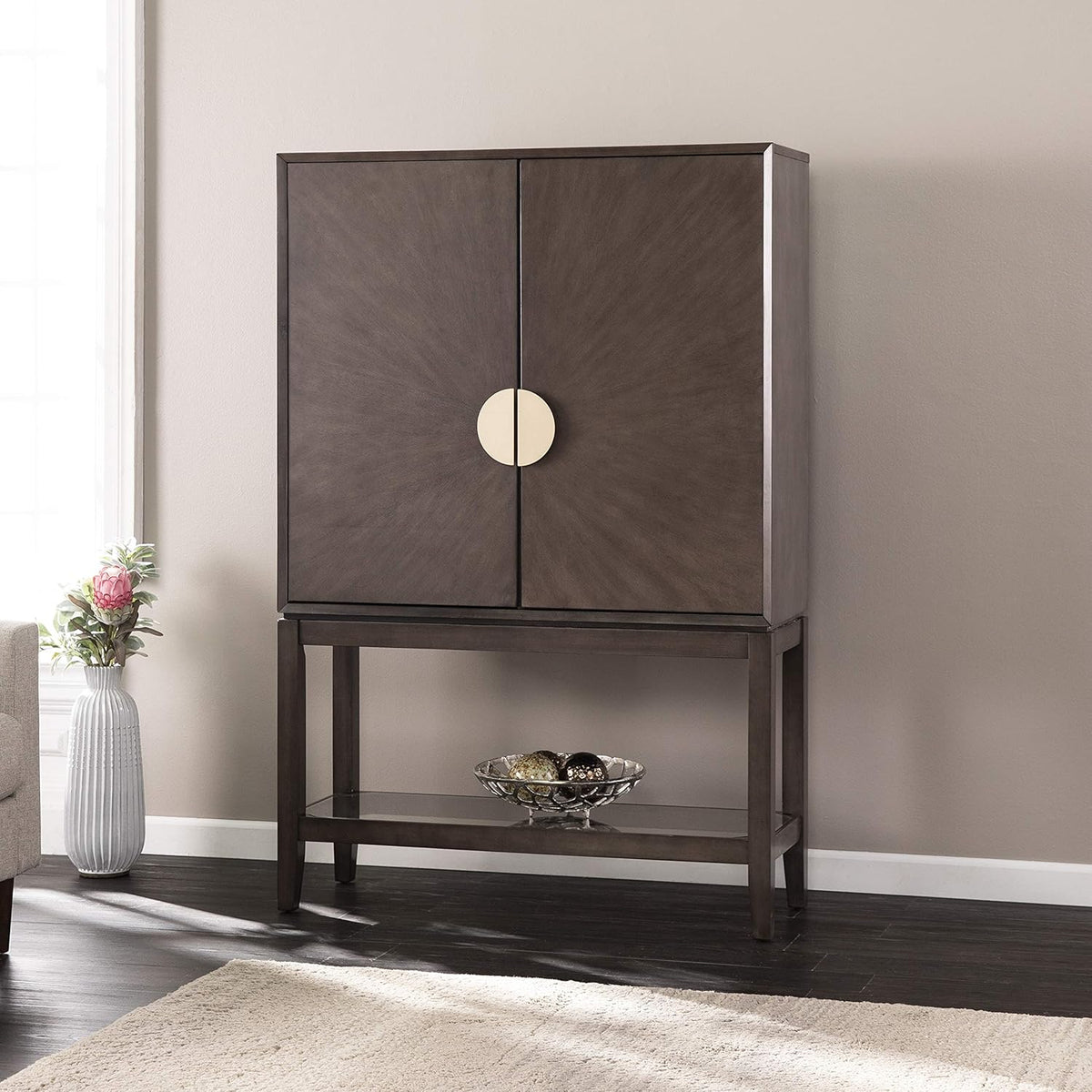 Gray Storage Hutch Bar Cabinet V637